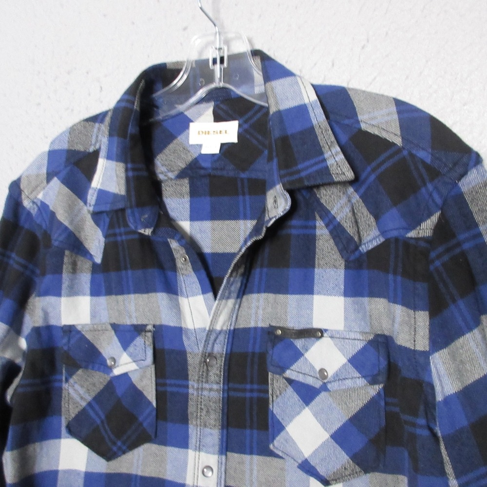 Diesel Shirt Men Large Blue Plaid Western Snap Flannel Cotton Y2K Grunge Indie